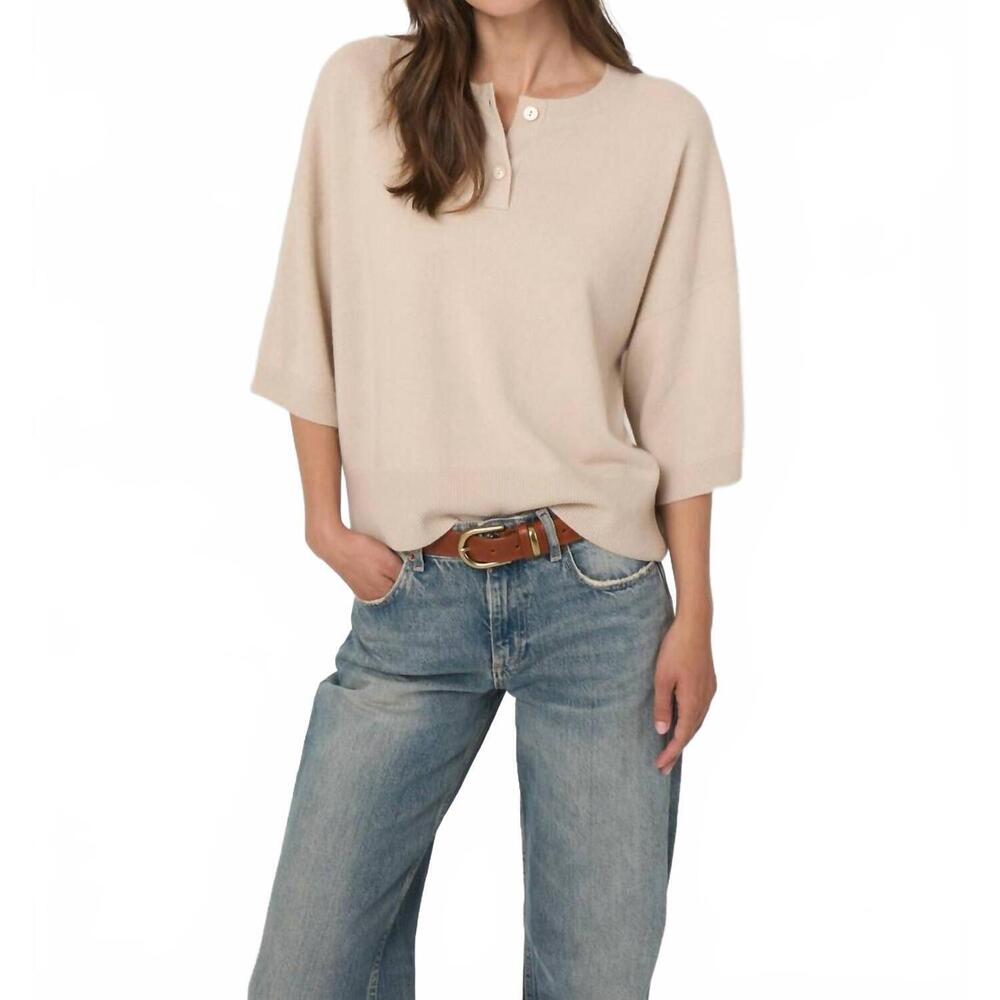 NEW REPEAT CASHMERE classic cashmere button neck sweater in natural